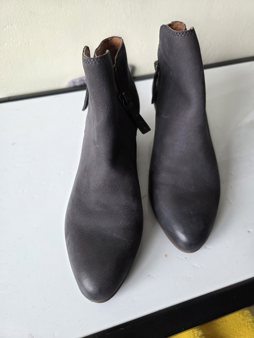 Frye Judith Double Zip Ankle Booties in charcoal gray nubuck leather